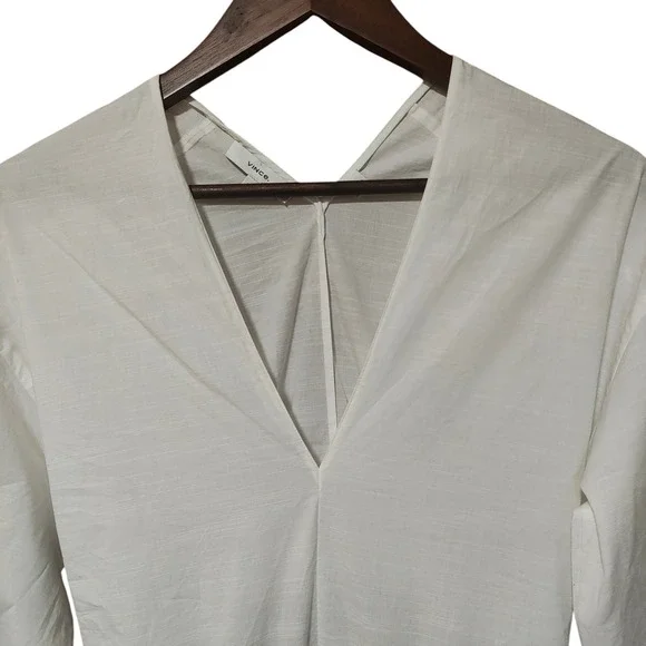 Vince White Long Sleeve Dress V Neck Cutout Midi Bridal Bachelorette Vacation XS - Picture 5 of 14